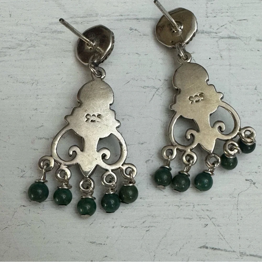 Vintage Elegant Sterling Silver and Turquoise Pirced Dangle Earrings - Picture 4 of 8